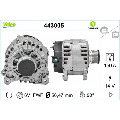 Abbildung von VALEO 443005 Lichtmaschine 14V 150A RENAULT: Kangoo II Express, GRAND SCENIC 3, DACIA: Duster SUV, Lodgy,