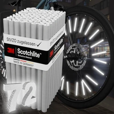 Abbildung von Speichenreflektoren [mit ORIGINAL 3M™ Reflexmaterial] super hell I mit StVZO Zulassung einfache Montage Fahrrad Speichen Reflektoren Katzenaugen Alternative (72 Stück)