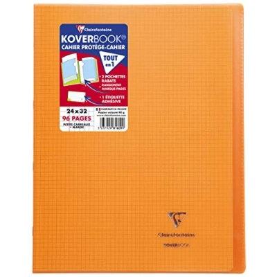 Abbildung von Clairefontaine 981609C Heft / Notizbuch Koverbook, DIN A4+, 24x32 cm, 48 Blatt 90g, kariert mit Rand, Einband aus transparentem Polypropylen, Orange, 1 Stück