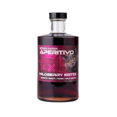 Abbildung von Böser Kater Wildberry Eistee Aperitivo Waldbeere Frucht Likör Erfrischend fruchtiger Aperitif Ideal als Spritz oder Tonic Cocktail Perfekte Geschenkidee 0,5l 15% Vol.