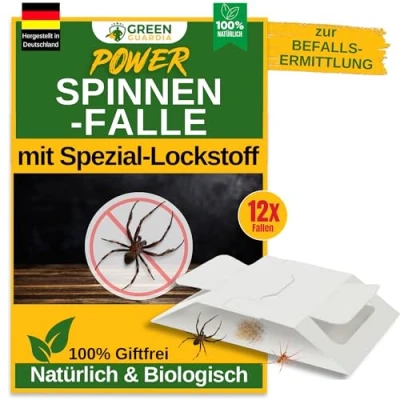 Abbildung von GREEN GUARDIA Spinnen Falle mit Spezial Lockstoff 12x Fallen umweltfreundlich bekämpfen, Chemiefreie starker Klebefläche, giftfrei &amp; geruchsneutral