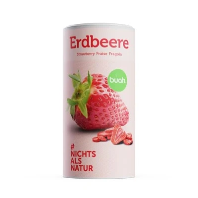 Abbildung von BUAH® Gefriergetrocknete Erdbeeren Erdbeer Chips Als Snack Oder Für Smoothies Idealer Süßigkeiten Ersatz Vegan &amp; ohne Zuckerzusatz 96g