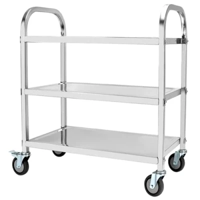 Abbildung von QWORK® 3 Etagen Edelstahl Servierwagen Teewagen Reinigungswagen 95 x 50 cm Leise Räder mit Bremsen