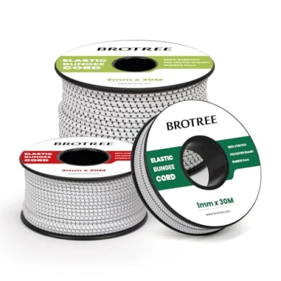 Abbildung von Brotree Gummischnur Gummikordel 2mm x 30m Elastische Faden Gummiseil Expanderseil für DIY, Handwerk, Schmuck, Armbänd, Halsketten, Zelt, Rucksack Schwarz&amp;Weiß
