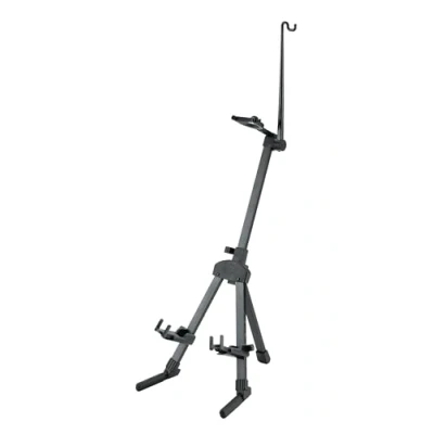 Abbildung von K&amp;M 15530 Violinenständer Schwarz mit Bogenhalter, Sicherheitsverschluss und Beutel, verstellbar für Geige, Bratsche