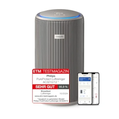 Abbildung von Philips PureProtect 3200 Series: Intelligent Air Purifier, HEPA and Activated Carbon Filter, CADR 500 m3/h for 130 m², Ultra Quiet Energy Efficient, Captures 99.97% Allergens (AC3210/12)