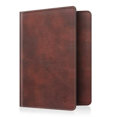 Abbildung von FINTIE Reisepass Impfpass Schutzhülle Premium Kunstleder Reisepasshülle Travel Organizer mit RFID Blockier für Kreditkarten, Ausweis, Reisedokumente Damen Herren, Vintage Braun
