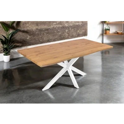 Abbildung von SAM Esstisch Josy 180 x 90 cm Holz Wildeiche Optik Spider Gestell Metall Weiß 40 mm Tischplatte mit Baumkante Tisch für Esszimmer &amp; Küche