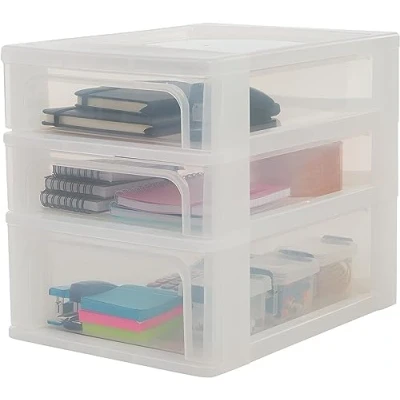 Abbildung von Iris Ohyama, Schreibtisch Organizer mit 2 flache und 1 tiefe Schublade, Mattweiß, Easy Pull System, A4 &amp; A5 Format, für Büro, Schule, Schreibwaren, BPA frei, Drawer, OCH 2021
