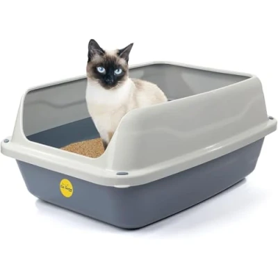 Abbildung von Cat Centre Katzenklo Offen Mit Hohem Rand Katzentoilette Ohne Deckel Grau L 56 x 39 cm