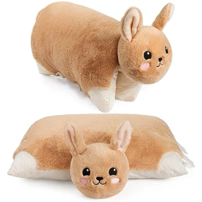 Abbildung von BRUBAKER Kuscheltier Kuscheltierkissen Hase 2 in 1 Plüschtier und Kuschelkissen (Tierkissen Hasenkissen Stofftier, St., 40 x 30 cm), Kuschelhase aufklappbares Kinder Plüschkissen mit Klettverschluss
