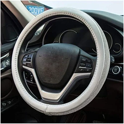 Abbildung von VVLXRIC LenkradhüLlen, Crystal LenkradüBerzüGe, 15 Zoll Leder Auto Zubehoer Mit Glitzer, Passend füR Die Meisten Autos/SUV/LKW/Minivans,Silver