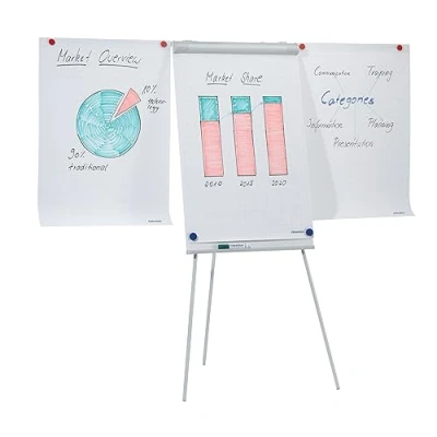 Abbildung von FRANKEN Flipchart, Beschreibbar, Magnetisch, Mit 2 Seitenarmen, Dreibeinstativ, 68 x 105 cm, Höhenverstellbar, inkl. Papierhalterung und Stifteablage, ECO Standard, F2100/N