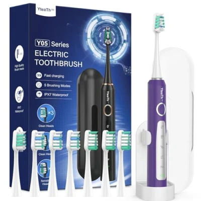 Abbildung von Elektrische Zahnbürste Schallzahnbürste für Erwachsene und Kinder Electric Toothbrush mit 8 Bürstenköpfen 5 Modi. 90 Tagen Akkulaufzeit, 2 Minuten Smart Timer, Reiseetui