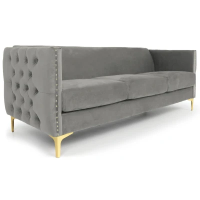 Abbildung von Joshua 3 Sitzer Sofa mit Samtbezug Silber Menzzo