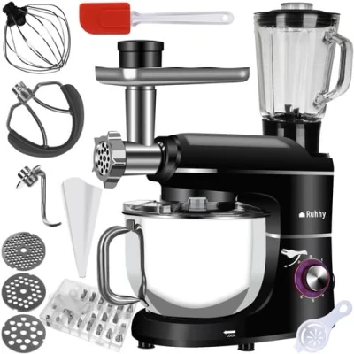Abbildung von Ruhhy Rührelement Set 3 in 1 Küchenmaschine Rührmaschine Fleischwolf Knetmaschine, 2200 W