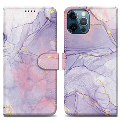 Abbildung von Cadorabo Hülle kompatibel mit Apple iPhone 12 PRO MAX Handyhülle ausim Muster Design Premium Kunst Leder Flip Klappbare Stoßfeste Magnetische [Standfunktion] Case für in Lila