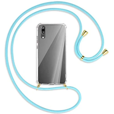 Abbildung von mtb more energy Handykette kompatibel mit Huawei P20 (5.8&#039;&#039;) Himmelblau/Gold Smartphone Hülle zum Umhängen Anti Shock Full TPU Case