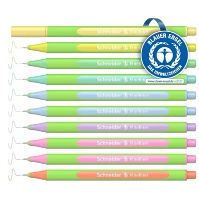 Abbildung von Schneider Line Up Pastell Fineliner (Strichstärke 0,4 mm, aus biobasiertem Kunststoff, ausgezeichnet mit Der blaue Engel) 10 Stück, sortiert