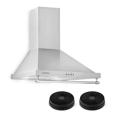 Abbildung von Klarstein Montblanc 60 Dunstabzugshaube Abzugshaube, Wandabzugshaube, Abluft/Umluft, 3 Stufen, max. 610 m3/h, Wandanbau, cm, Aluminium Fettfilter, inkl. 2 x Aktivkohlefilter, silber