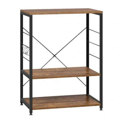 Abbildung von eSituro Standregal Mehrzweckregal Schuhregal Badregal Küchenregal Aufbewahrung für Badezimmer Diele platzspazierend modern Stil 3 Ablagen Schwarz+Nussbaum Metall+MDF 60x40x82CM SSTR0058