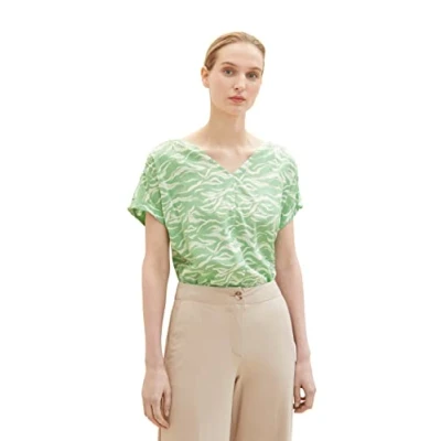 Abbildung von TOM TAILOR Damen 1035256 Bluse mit Muster, 31574 Green Small Wavy Design, 32
