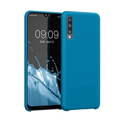 Abbildung von kwmobile Hülle kompatibel mit Samsung Galaxy A50 Silikon Handy Case Handyhülle weiche Oberfläche kabelloses Laden Karibikblau
