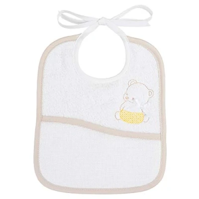 Abbildung von FILET Lätzchen aus weichem Frottee 100% Baumwolle mit Tasche Aida Stoff zum Sticken Kreuzstich, Bärenstickerei, Farbe Taupe