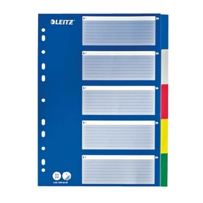 Abbildung von Leitz Register für A4, Deckblatt aus Karton und 5 Trennblätter mit Taben Kunststoff, Mehrfarbig, 12556000