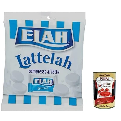 Abbildung von 12x Elah Lattelah Milchbonbons gefüllt mit Milch und Magerjoghurt 100g + Italian Gourmet polpa 400g