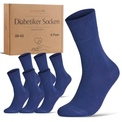 Abbildung von Diabetikersocken ohne Gummibund &amp; Naht 97% Baumwolle (6 Paar) Diabetiker Socken mit Komfortbund für Damen Herren 70108T (Blau 43 46) WP