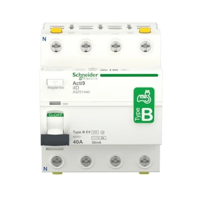 Abbildung von Schneider Electric Fehlerstrom Schutzschalter IID 4P 40A 30MA TYP B EV, A9Z51440 40 Ampere
