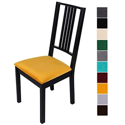 Abbildung von Homaxy Stuhlbezug Sitzfläche Samt Weich Sitzbezug Stuhl Stretch sitzbezüge für Esszimmerstühle Abwaschbar Schonbezug Hussen Stühle 6er Set, Gelb