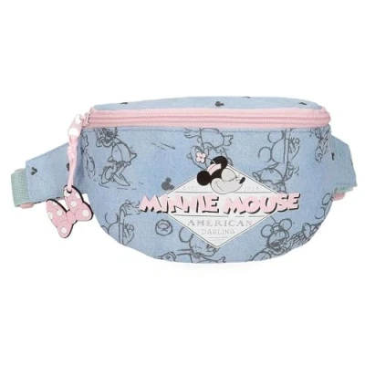 Abbildung von Disney Joumma Bags Minnie American Darling Federmäppchen, Umhängetaschen, blau und rosa, Perfekt zum Organisieren Tragen von Bleistiften Stiften, mehrere Fächer.