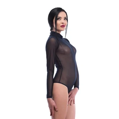 Abbildung von Evoni Damen Body Langarm Stringbody transparent schwarz S