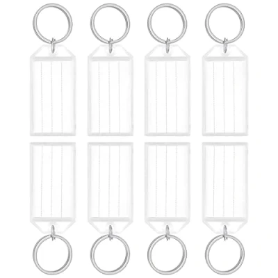 Abbildung von Uniclife 20 Stück Schlüsselanhänger 5 cm mit linierten Blanko Papier Etiketten Transparente Abdeckungen und geteilte Ringe Stabile Artikelkennzeichnungen, Weiß
