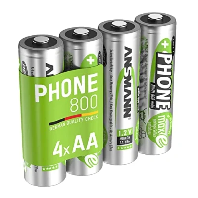 Abbildung von ANSMANN Akku AA Mignon 800mAh 1,2V NiMH für Telefon 4 Stück wiederaufladbar