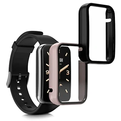 Abbildung von kwmobile 2X Cover kompatibel mit Xiaomi Mi Band 7 Pro Hülle Fullbody Fitnesstracker Case Set aus Glas Schwarz Vintage Pink