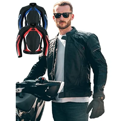 Abbildung von Texpeed Motorrad lederjacke herren mit protektoren Schwarz Winter/Sommer Gesteppt echtleder Perforiert Bikerjacke biker rüstung gepanzert (EN 1621 1) 3XL