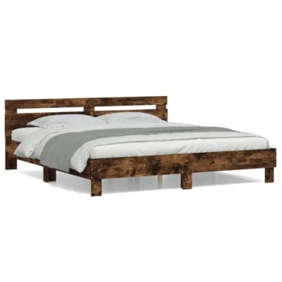 Abbildung von vidaXL Bettgestell, Bett mit Kopfteil, Bettrahmen Lattenrost, Doppelbett Schlafzimmerbett Stauraum, Räuchereiche 180x200cm Holzwerkstoff