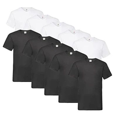 Abbildung von Fruit of the Loom Herren V Neck Valueweight T Shirt (10er Pack) (L, 5X Weiss, Schwarz + 1 HLKauf Block)