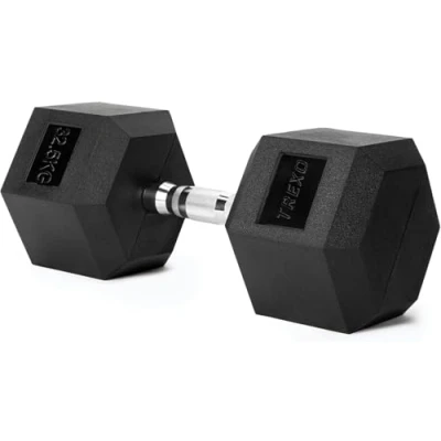 Abbildung von TREXO Hantel 32,5 kg Hexagon Durable gummierte Gusseisen für Krafttraining zu Hause mit ergonomischen Griff stabil und vielseitig Hex