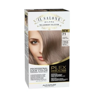 Abbildung von Dauerhafte Haarfarbe 7.1 Aschblond Plex Rebuilder Il Salone, 43 ml+70 ml+15 ml, Alfaparf