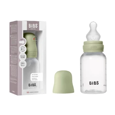 Abbildung von BIBS Babyflasche 150 ml. Sauger aus Silikon Babyflaschenset. Anti Kolik. BPA frei. Langsamem Fluss. leicht und einfach zu reinigen. geeignet für Neugeborene ab 0 Jahren Sage