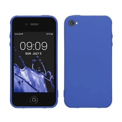 Abbildung von kwmobile Hülle kompatibel mit Apple iPhone 4 / 4S weiches TPU Silikon Case Cover geeignet für kabelloses Laden Baltik Blau