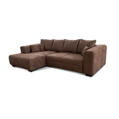 Abbildung von Cavadore Ecksofa Mavericco / XXL Couchecke inkl. Kissen Longchair links Industrial Style 285 x 69 170 (BxHxT) Mikrofaser Braun