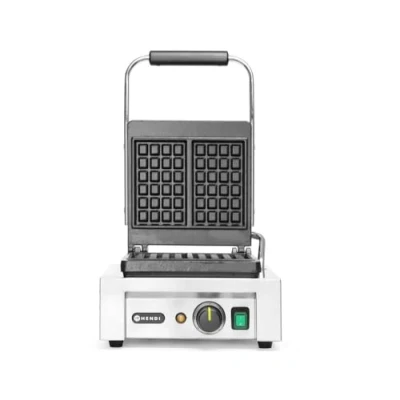 Abbildung von HENDI Waffeleisen &#039;Liège&#039;, Zwei 4x6 Quadrat Muster, mit Waffelgabel, Temperatur stufenlos regelbar, antihaftbeschichtete Platten aus Gusseisen, 230V, 1500W, 320x437x(H)251mm, Edelstahl