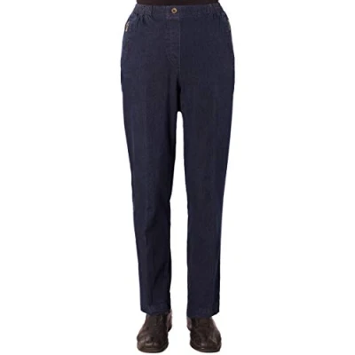 Abbildung von Eitex Damen Seniorenhose Schlupfhose mit Gummizug Kurzgröße ideal für pflegebedürftige Omas einfach anzuziehen und super pflegeleicht (38/40, Jeans dunkel)