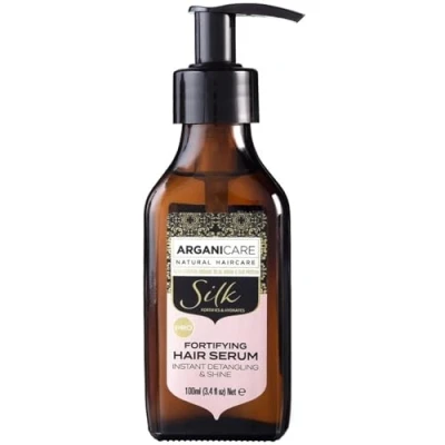Abbildung von Arganicare Seide Serie reparierendes und nährendes Serum Seidenprotein Kampf gegen Frizz langanhaltender Schutz Glanzeffekt hohe Feuchtigkeit alle Haartypen 100 ml