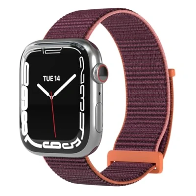 Abbildung von EAZY CASE Uhrenarmband Nylon Band für iWatch 10 9 8 7 6 5 4 3 2 SE Ultra, verstellbares 38 42mm Sportloop flexibel weich Beere Orange